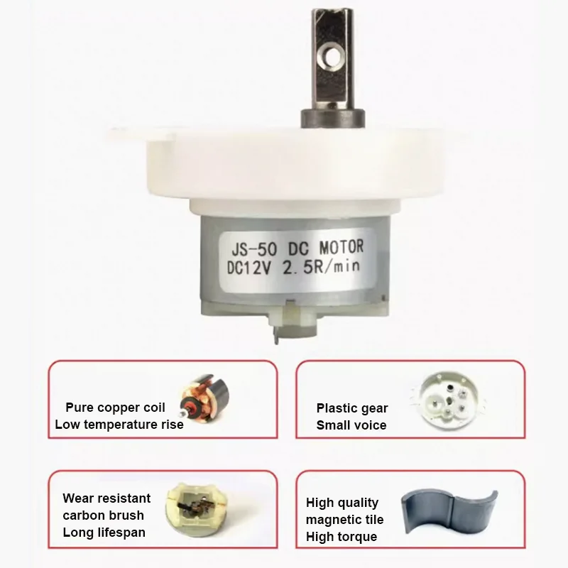 JS-50GB miniature DC reduction motor 12V24V microwave oven display stand solar low-speed forward and reverse gear motor