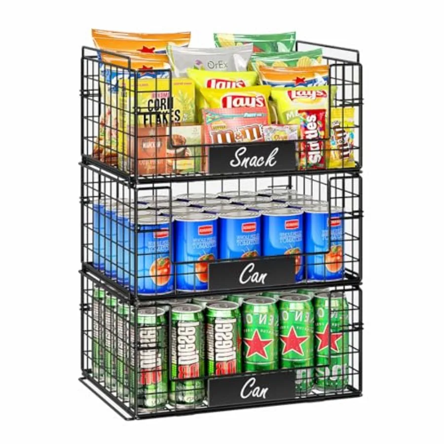 

Набор из 3 штабелируемых проволочных корзин XXL с ручками для хранения и организации в кладовой, корзина для фруктов и овощей с именными бирками