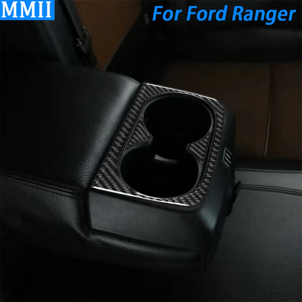 

For Ford Ranger Sport 2020 2021 2022 Carbon Fiber Rear Water Cup Holder Panel Decorative Cover Car Interior Accessories Sticker