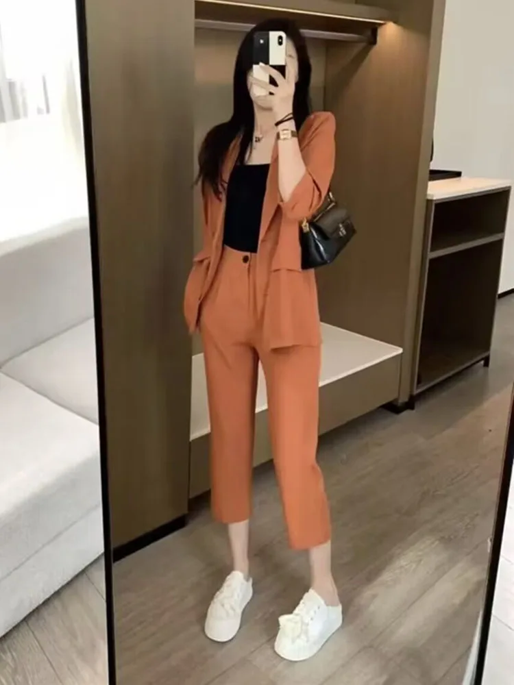 Casual Two Piece Set For Women Outfit Summer 2024 Fashion Blazer Coats New In Pant Sets Jackets Outerwears Suit Female