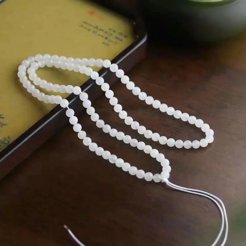 Natural Hetian Qinghai Material Sheep Fat White Jade 6Mm 108 Beads Dual-Use Multi-Circle Bracelet Women