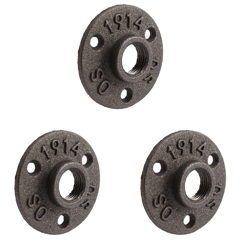 

Promotion! 3Pcs 1/2 Inch Black Cast Iron Pipe Fittings Floor Flange BSP Threaded