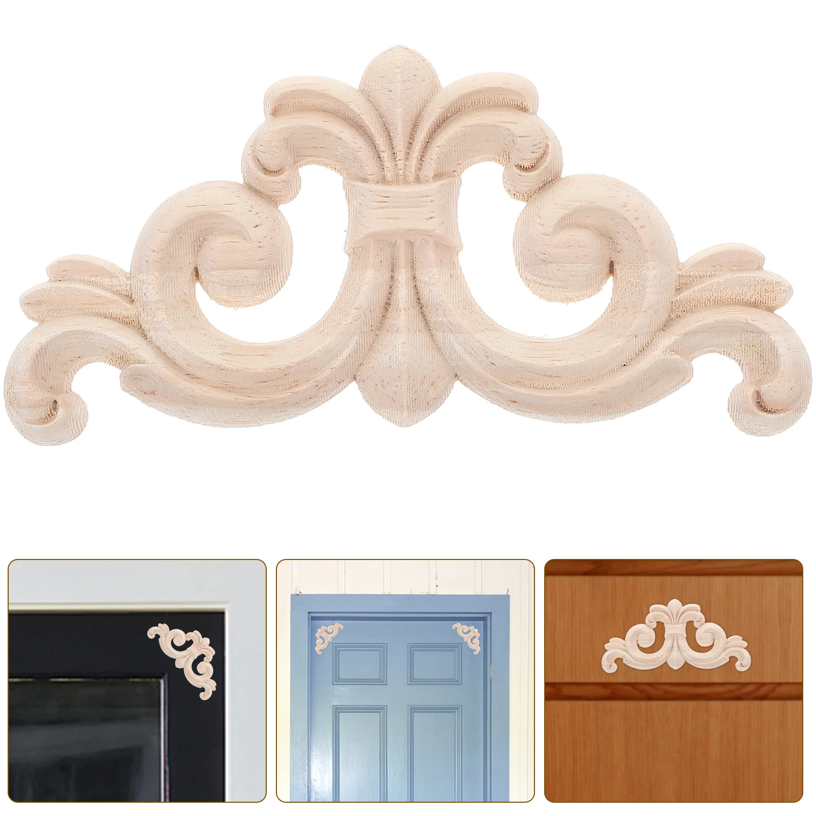 4 Pcs Carved Wainscoting Wood Carving Decal Decorative Appliques Vintage Bed Wooden Cabinet Door Hornflower