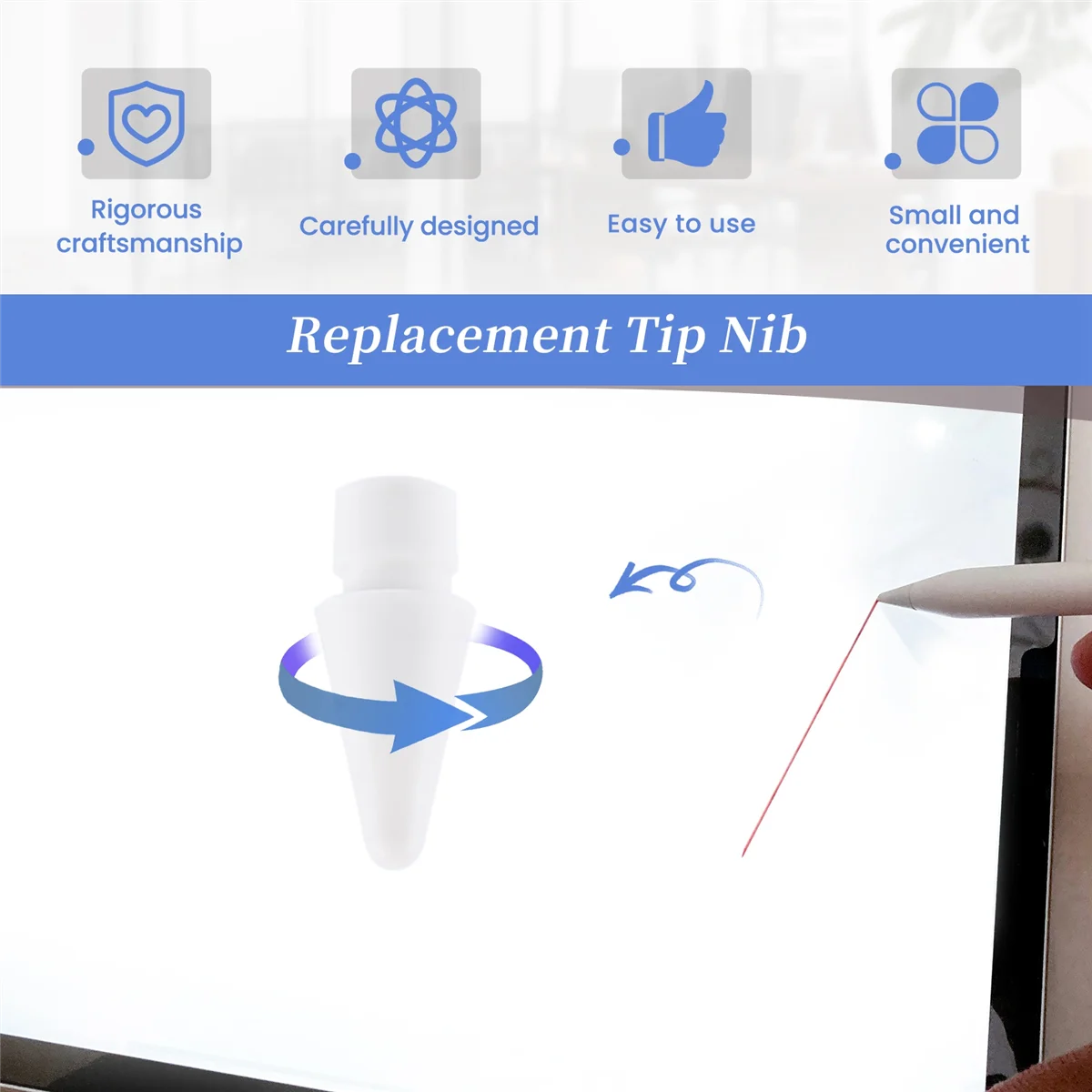 T88C 8 Pack Replacement Tip for Pencil Nibs for Pencil 1St & 2Nd Generation (White)