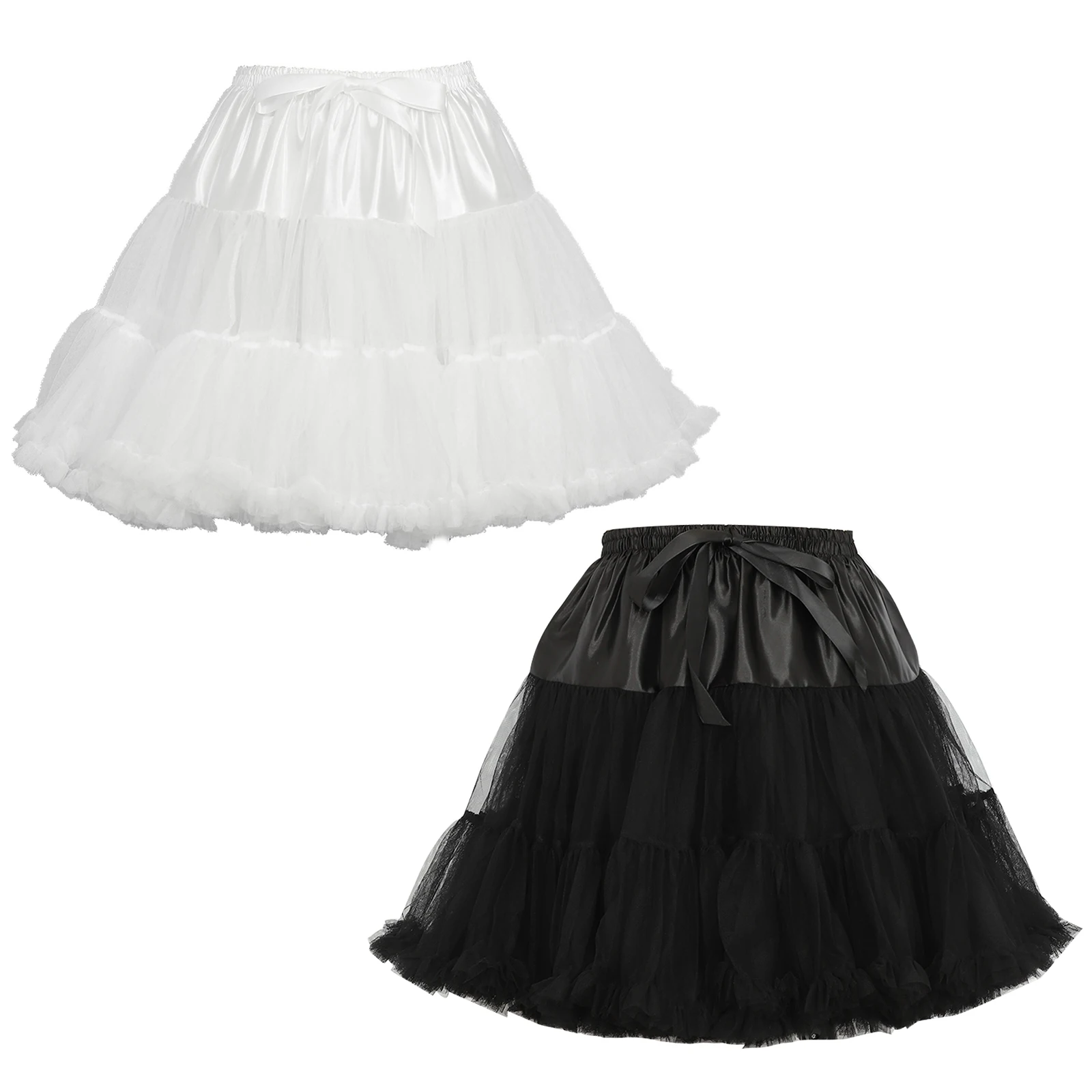 Womens A-line Lolita Dress 40cm Petticoat Elastic Waist Ruffled 2-layer Tulle Bone-free Underskirt Crinoline Dress Accessory