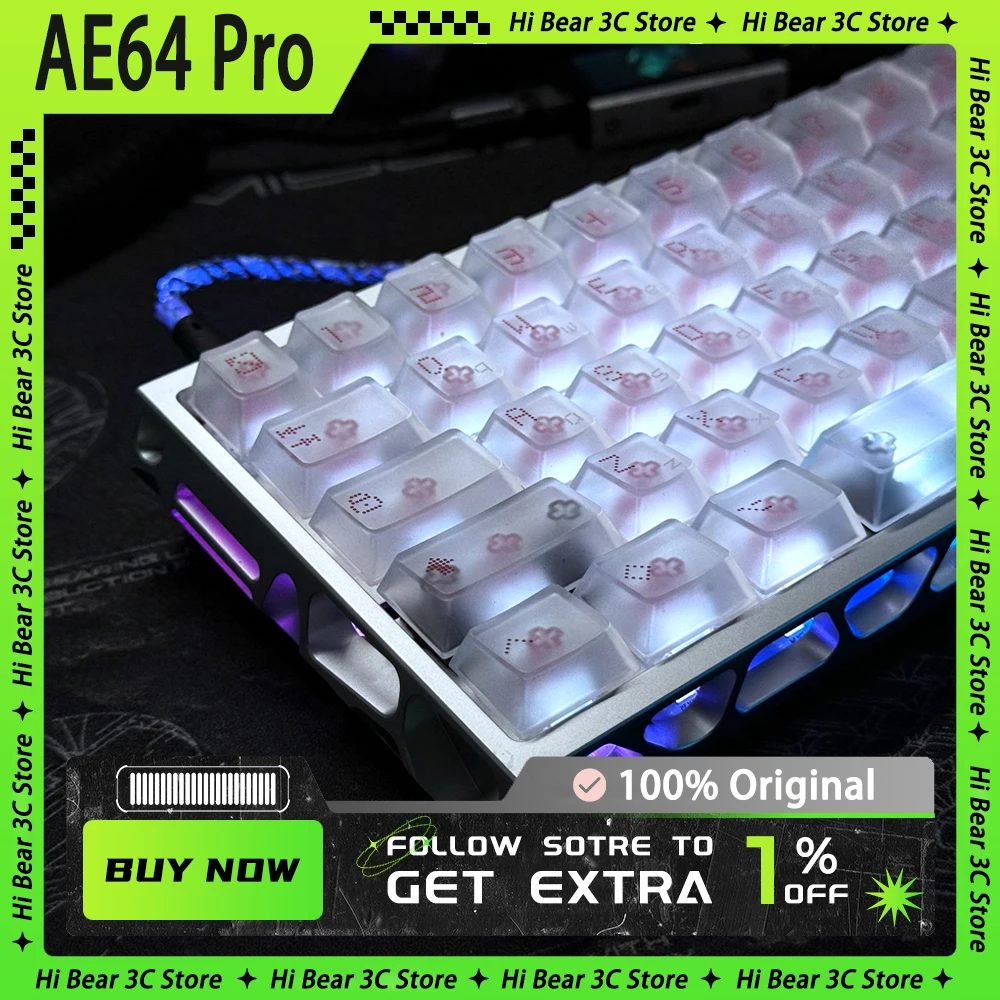 에버글라이드 AE64 프로 HE 게이밍 키보드 홀 이펙트 마그네틱 스위치 지원 RT 0.001MM 8kHz 폴링 레이트 듀얼 RGB ADC 링크 SOCD MT