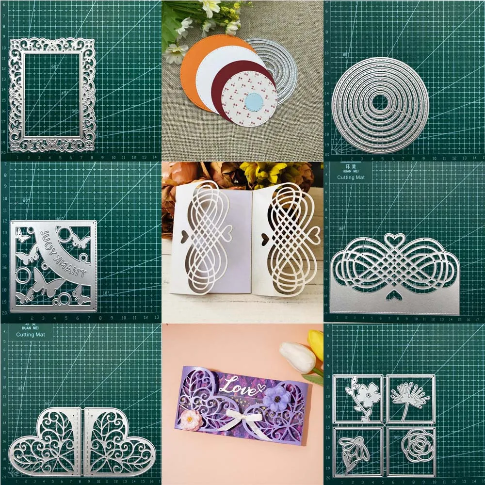 Schmetterling Kreise Blumen Liebe Herz Rahmen Spitze Metall Stanzformen Schablone DIY Scrapbooking Album Papier Karte Geprägte Dekoration