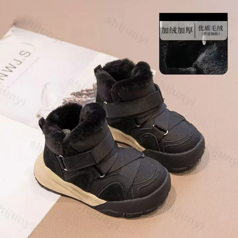 الأولاد موضة الدافئة شعر عالية أعلى سميكة سوليد الثلوج الأحذية 2025 الشتاء الأطفال خمر تنوعا أفخم أحذية قطنية مريحة