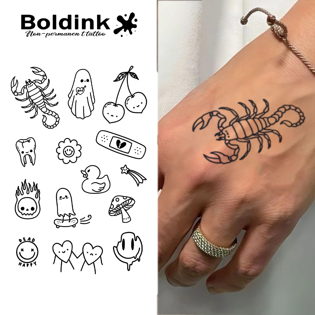 Boldink Cute Simple Line Drawing Small Object Juice Tattoo Sticker Waterproof Color Holding 1-2 Weeks Essential for Trendsetters