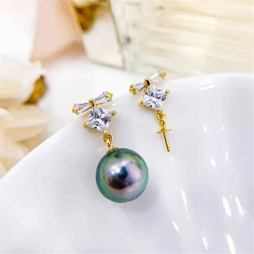 

DIY Pearl Mini Accessories S925 Pure Silver Ear Stud Empty Holder Gold Silver Earrings Fit 8-11mm Oval E256