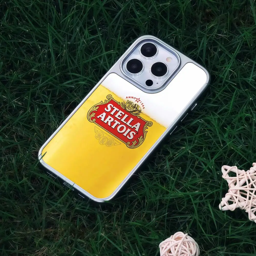 S-STELLA A-ARTOIS Beer Phone Case For iPhone 17 16 15 14 13 12 Pro Max Plus HD Metal Frame Carbon Fiber Hard Shell view 2