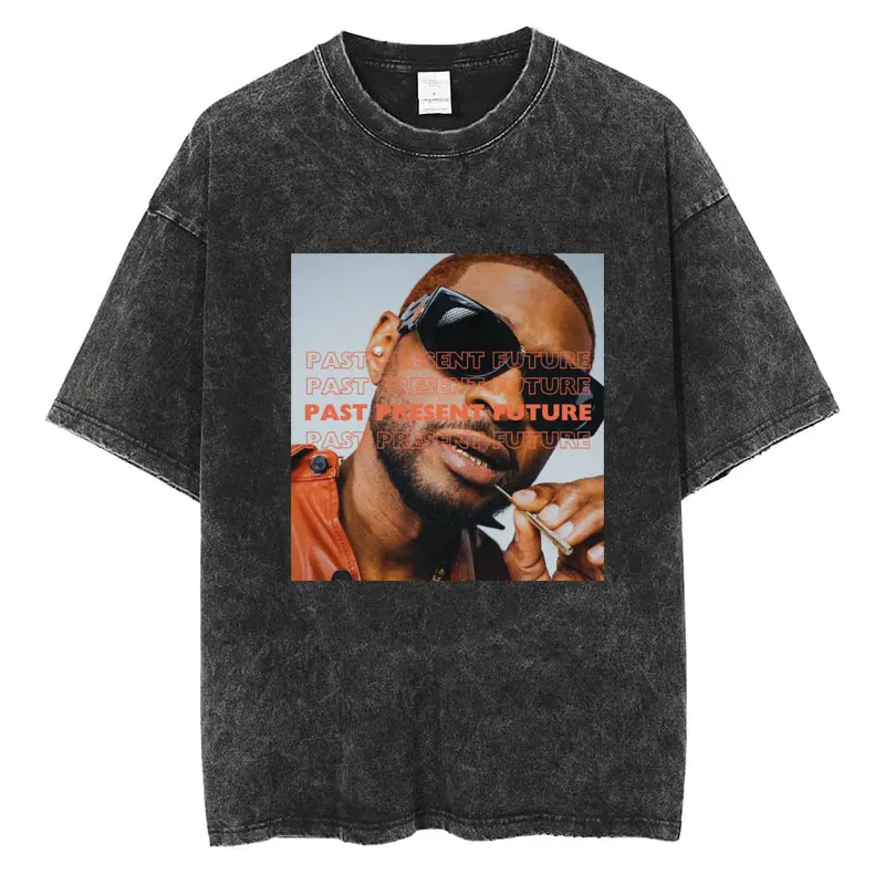 Rapper Usher Graphic Washed T Shirt Vintage Harajuku Men Women Oversized T-shirts Cotton Casual Fashion Summer Tees Streetwear