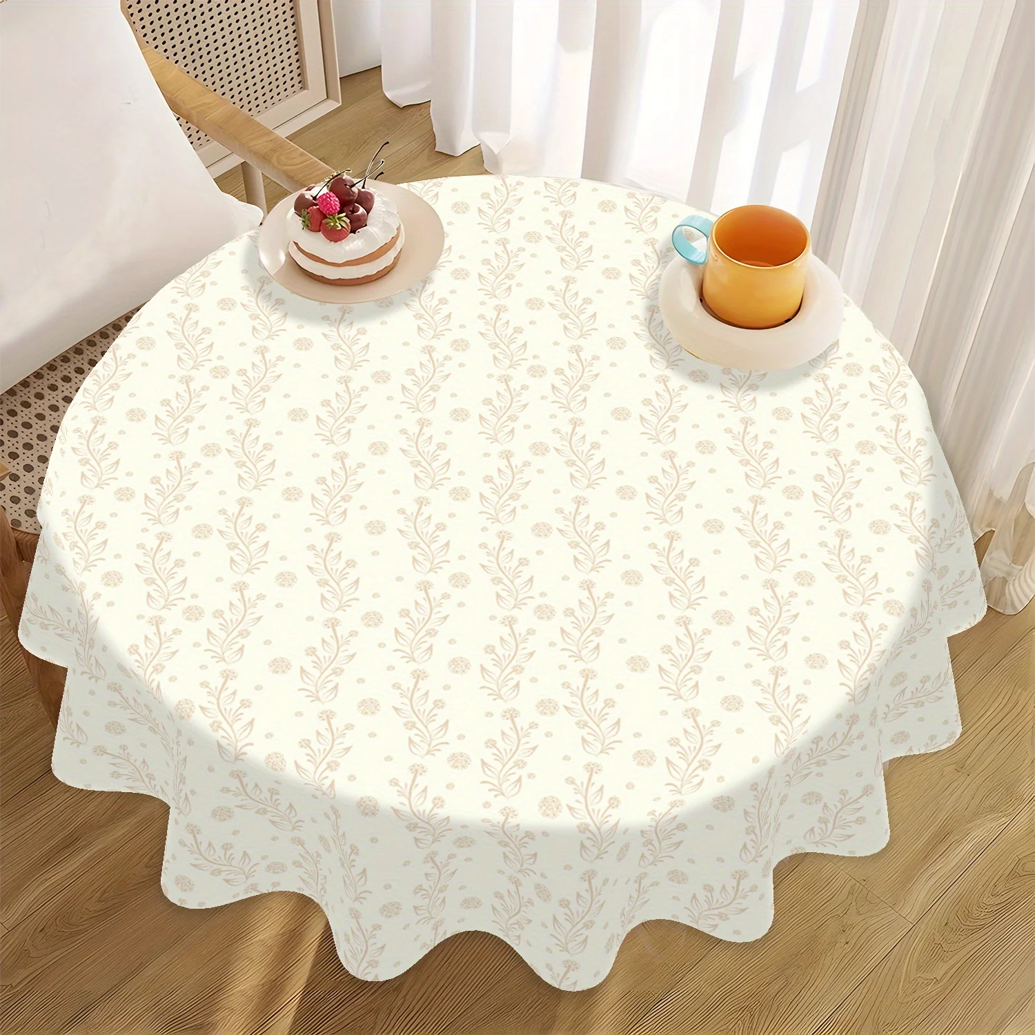 One elegant floral-patterned round tablecloth, 62 inches in size, 100% polyester.