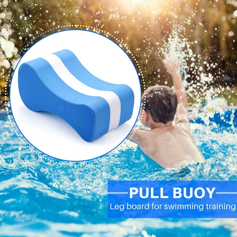 Boya de tracción de espuma Eva para niños y adultos, tablero de piernas para piscina, Entrenamiento de natación, azul + blanco