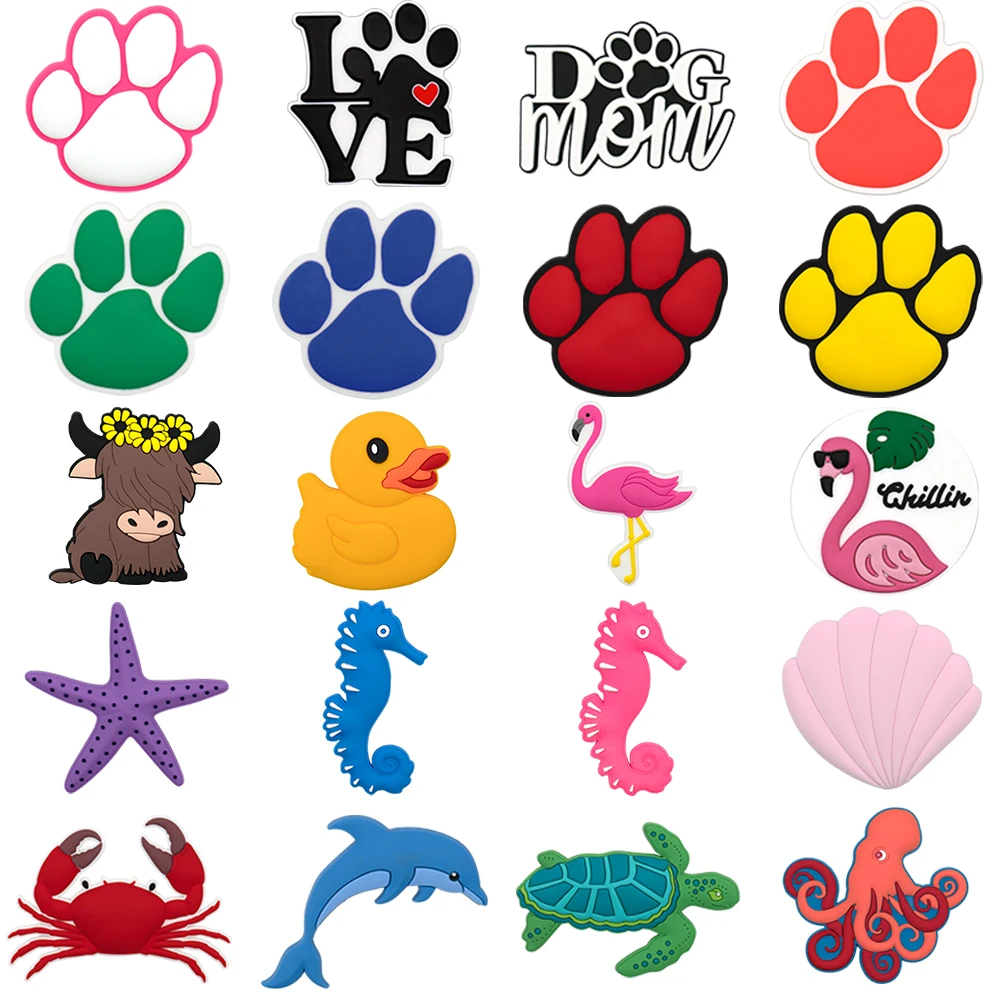 1/20pcs Cute Animal & Ocean Theme Bag Charms Set DIY Decorative Pins Paw Print Flamingo Seahorse Tote Women Handbag Accessories