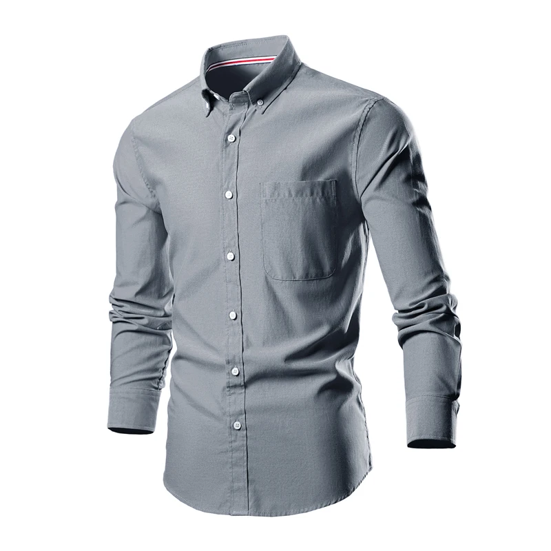 Button Down Collar Men\'s Long Sleeve Shirt, Single Breasted Shirts, Blue Black Gray Green Yellow Red Top Men Camisa M-5XL 6XL