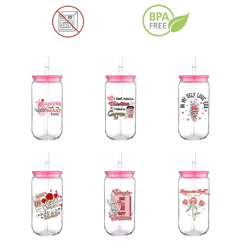 

Valentine Skulls Printed Transfer BPA Free Plastic Straw Cup Comes With Sreaw And Cup Lid Can Coffee 16 OZ Flower Coffee