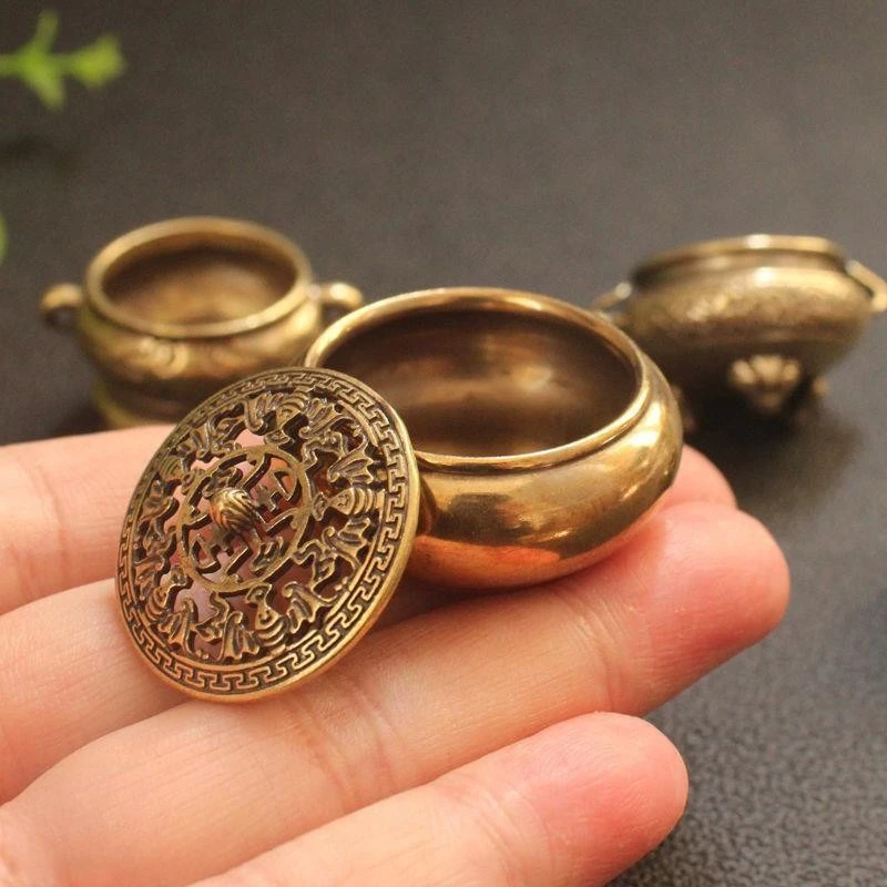 Mini Portable Antique Brass Incense Burner for Cone & Stick Incense Tea Ceremony Home Decor Aromatherapy Gift