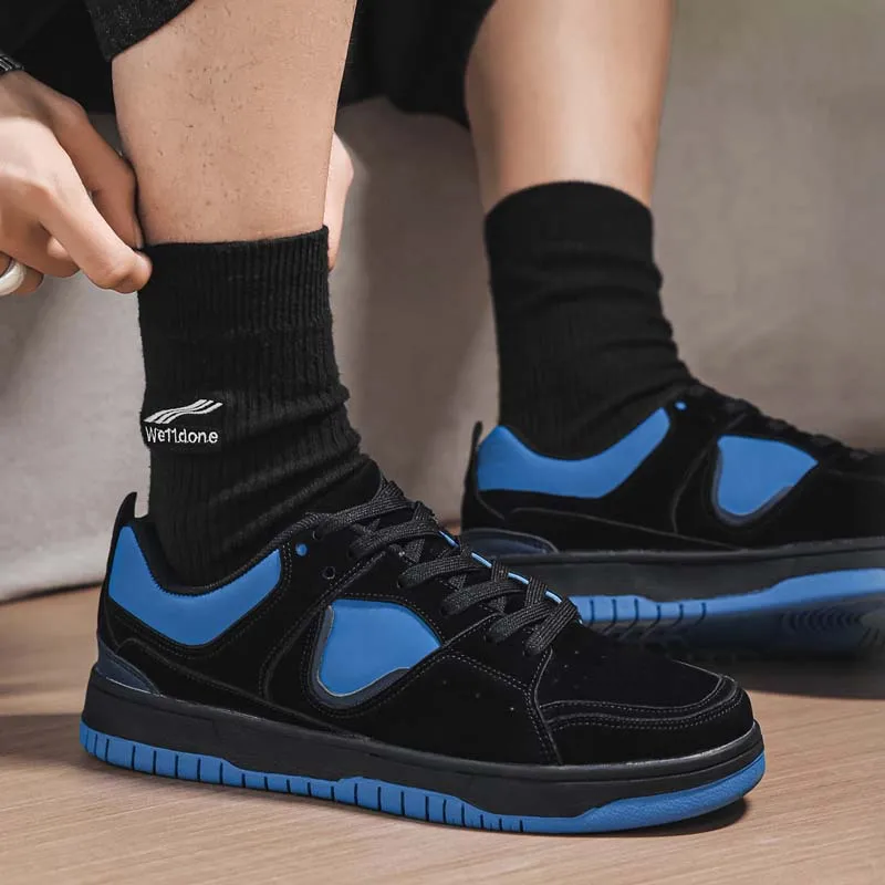 Men Sneakers Spring Summer Plus Size Casual Board Shoes Suede Texture Color Block Flat Sole Retro Streetwear
