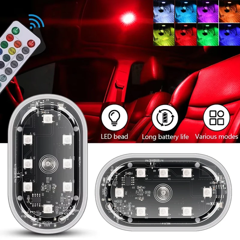 

2/4pcs Multi Color Car Light Wireless Mini LED Touch Light with Remote Control Roof Light Sensor Read Lamp Car Interior Lighting