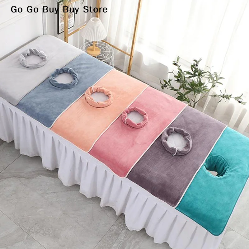 【S】40*80cm Velvet Thickened Beauty SPA Massage Table Planking Face Towel with Face Berath Hole SPA Massage Bedspread Towel