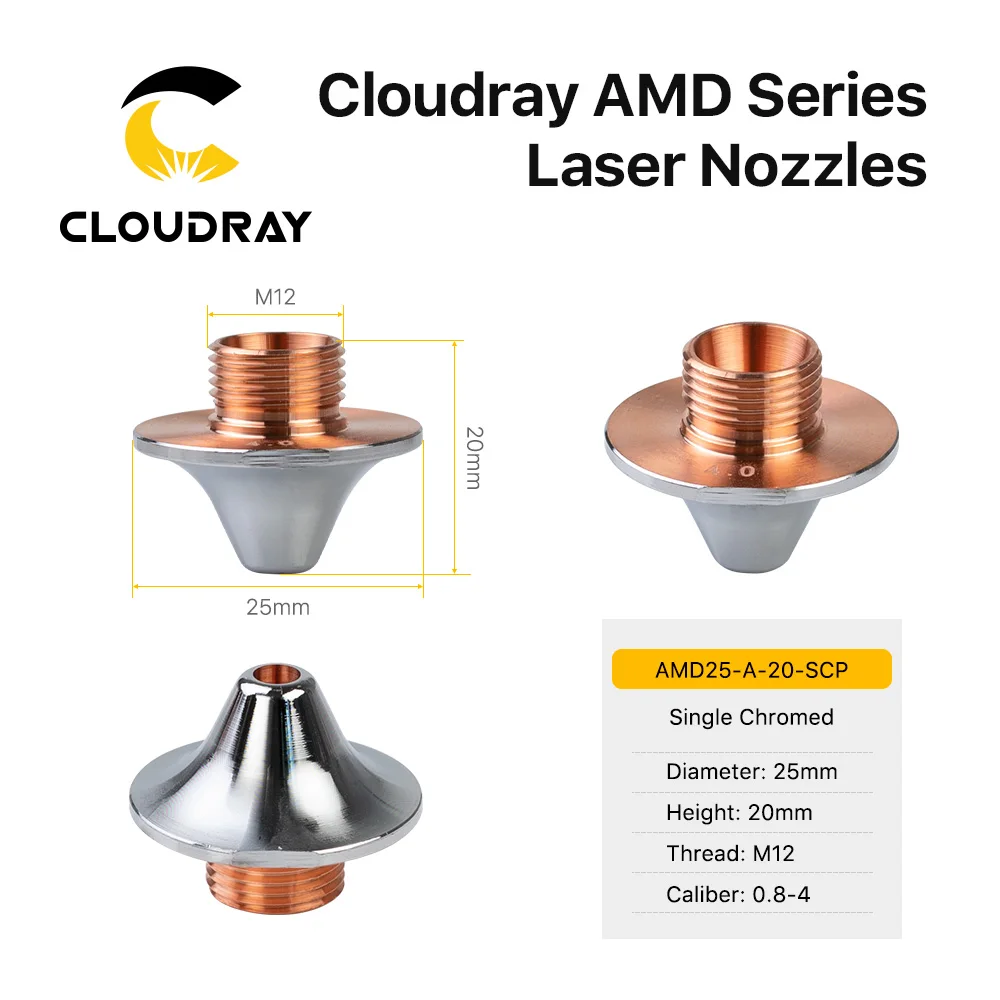 Cloudray OEM AMD Single Layer Double Layer Nozzles Dia 25mm H20 M12 Caliber 0.8-4.0mm for Fiber Laser Cutting Head