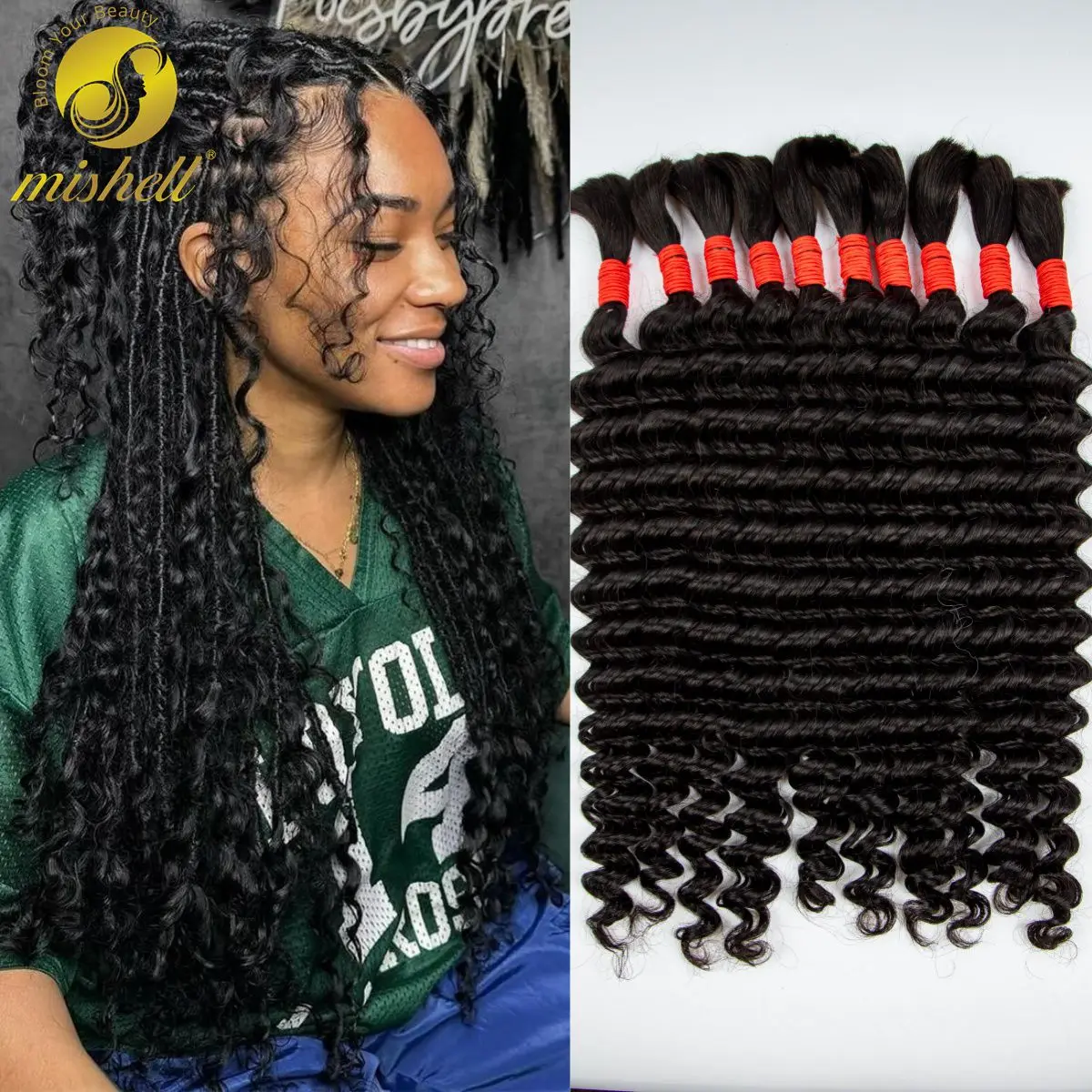 

Natural Deep Wave Human Braiding Hair Bulk 100% Unprocessed Curly Virgin Human Hair No Weft 100g/pack 2 Bundles for Boho Braids