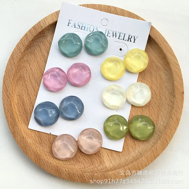 5pcs Vintage geometric round irregular water ripple concave-convex surface resin flatback DIY stud earrings earclip wholesale