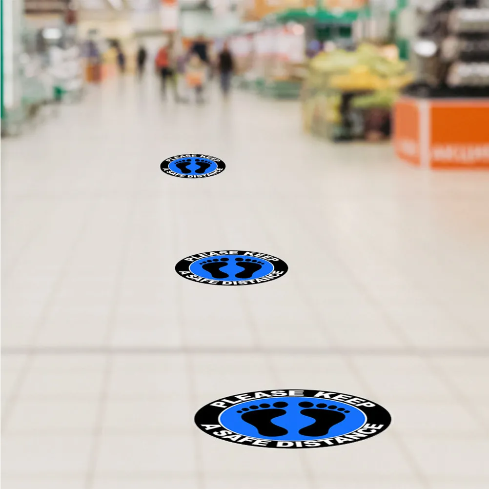 

5 Sheets Keeping Distance Sticker PVC Self Adhesive Floor Wall Glass Decal for School Shopping Mall Public Places
