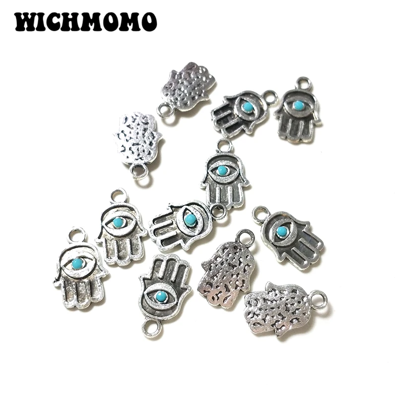 New Fashion 10 Pieces  Zinc Alloy Inlaying Blue Resin Hand Charms Pendants Earring Necklace Diy Jewelry Accessories