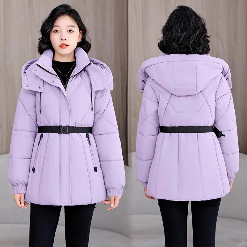 Trendy Korean Style Women's Parka, Oversize Cotton Jacket with Removable Hood & Waist Design, Thick Warm Winter Coat W1765