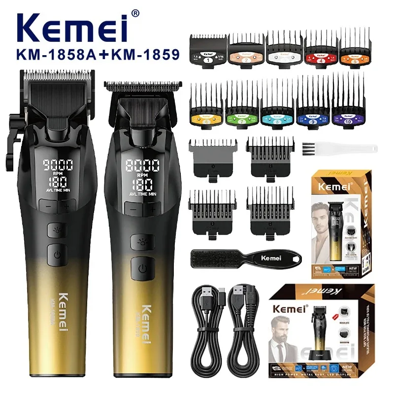 

Kemei 1859 1858A Electric Hair Clippers and Hair Trimmer set men Barber Professional Hairdressing Cordless Hair Cutting Machine