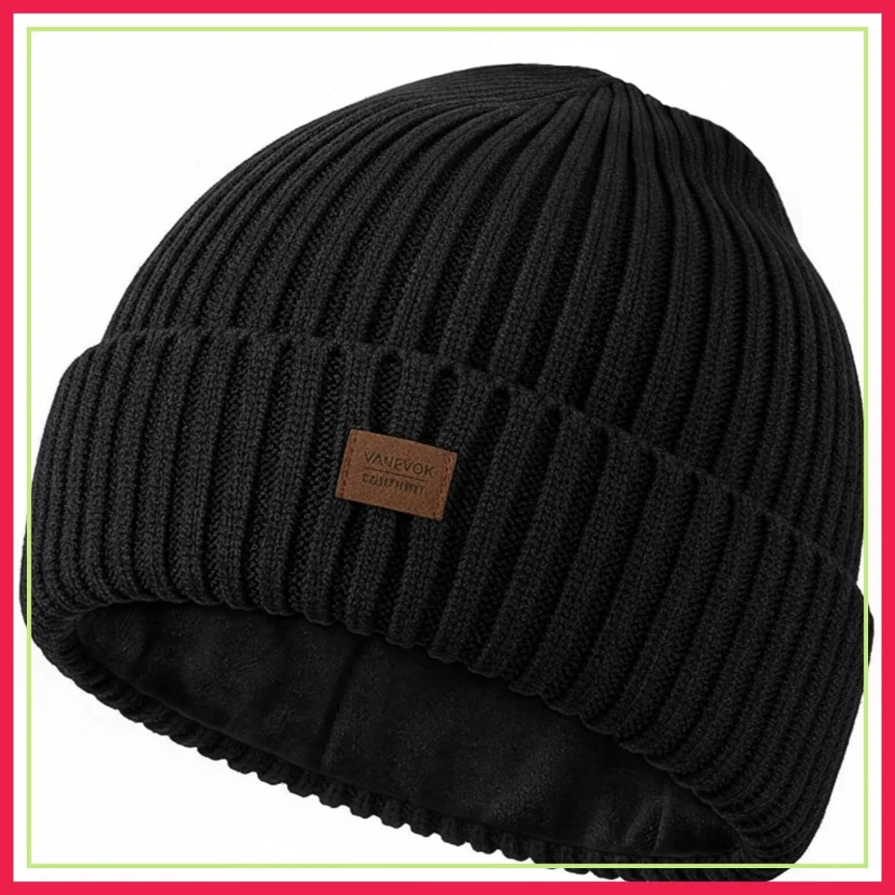 

Thermal Merino Wool Beanie Hat for Men Women - Knitted Winter Cap for Large Heads, Hiking Running Cold Weather