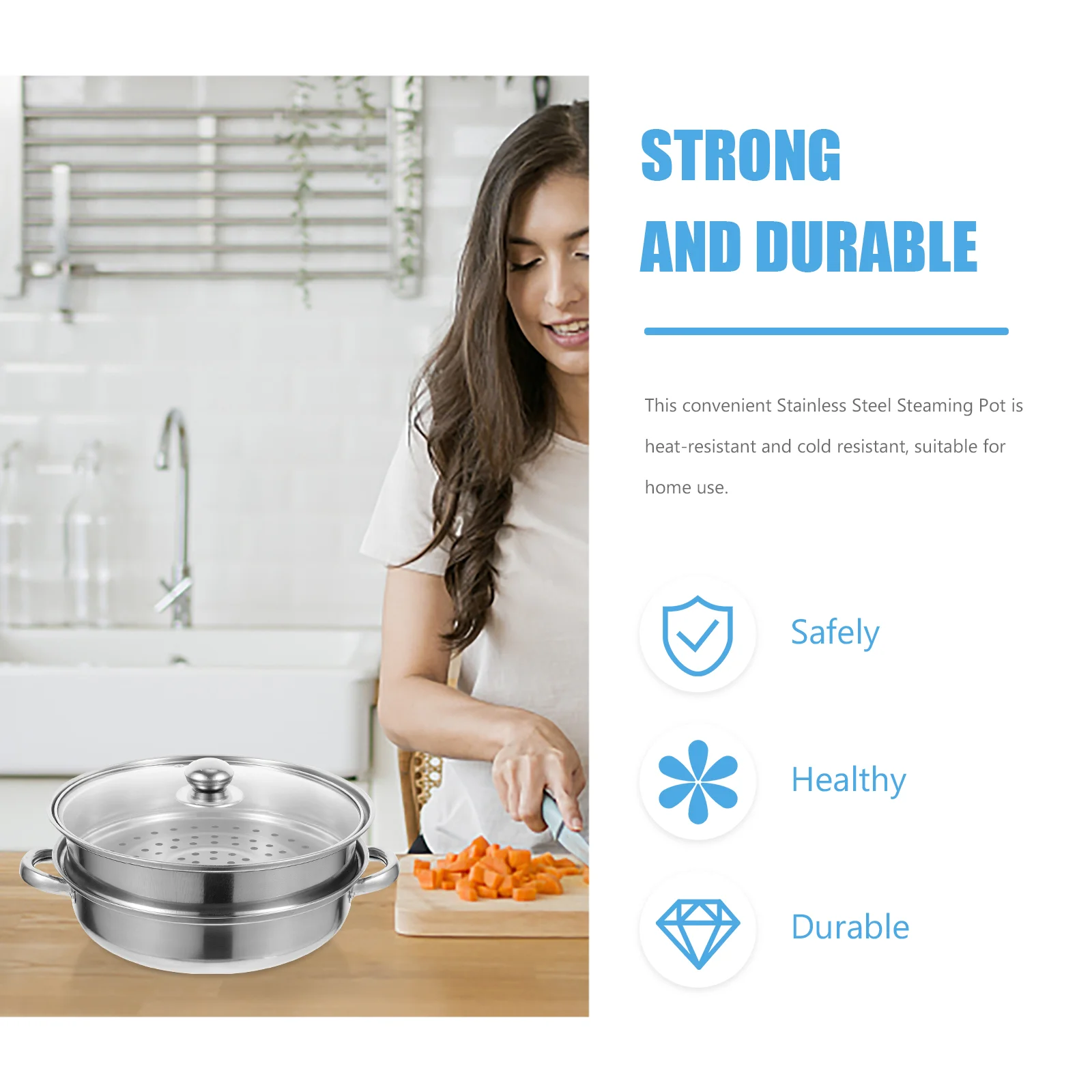 Cooking Pot Soup Tamale Steamer Food Steaming Noodle Cooker Handle Design Stainless Steel Multi-functional for Kitchen