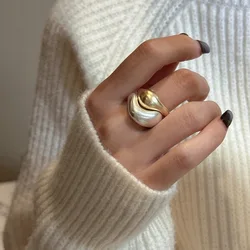 S925 Sterling Silver Niche Design Gold and Silver Contrasting Color Ring Korean Fashion Sense Matte Wave Ring Wholesale
