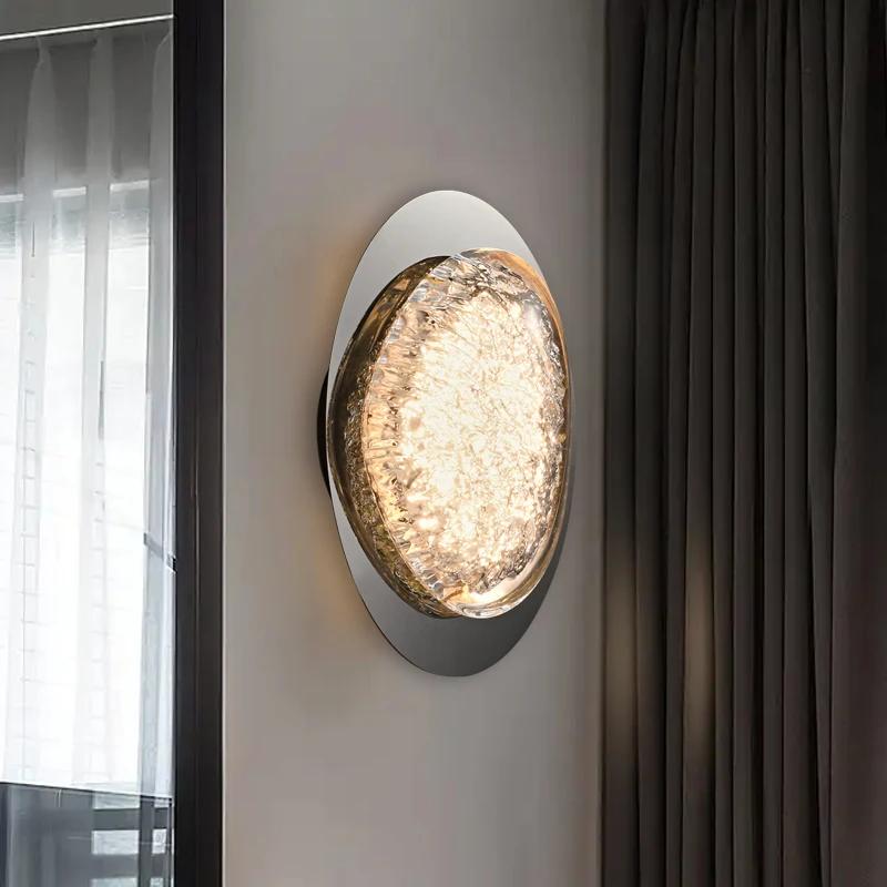 Mounted Light Luxury Modern Crystal Platinum Mirror Stainless Steel Wall Lamp Decoration Living Room Background Wall