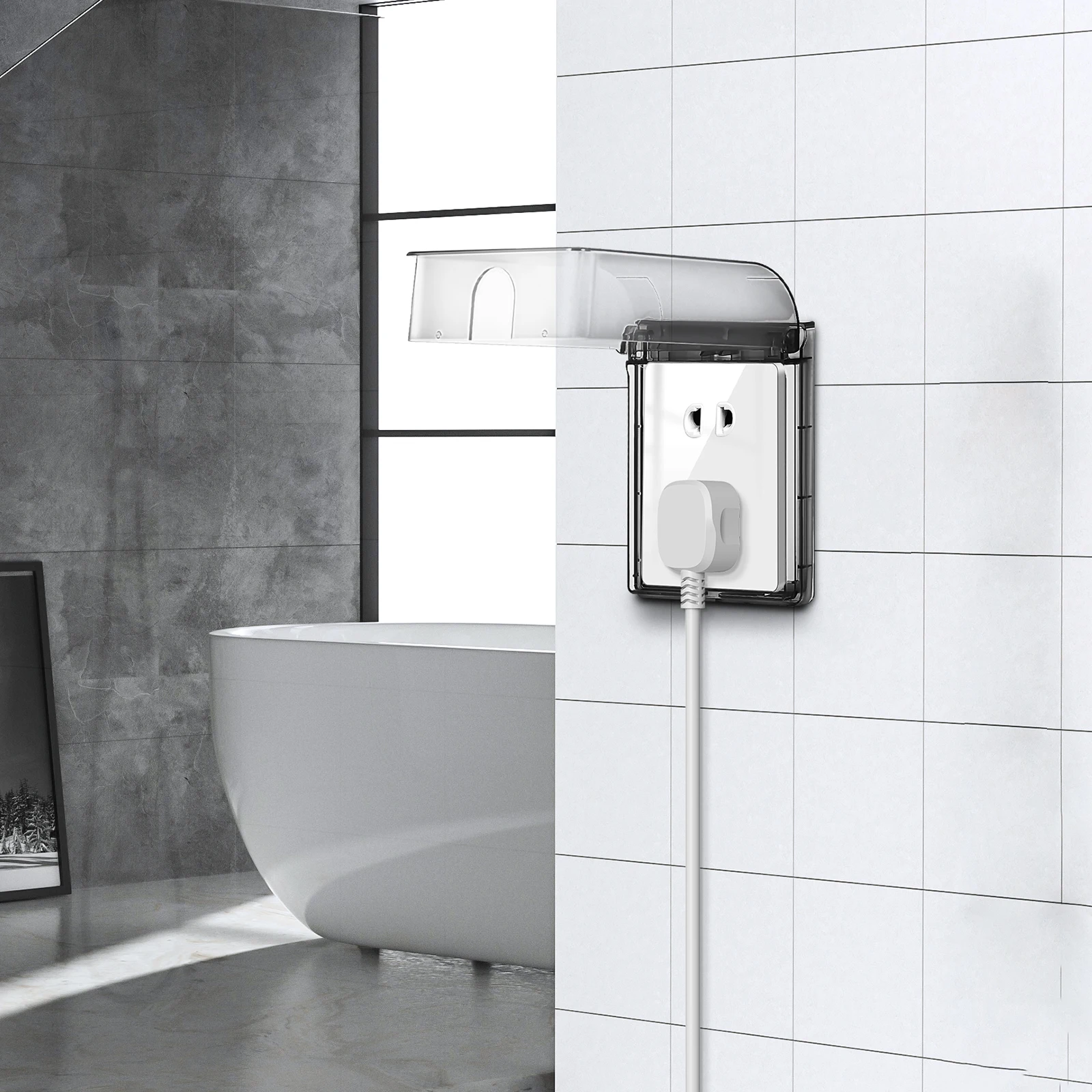 2 pcs Waterproof Outlet Covers Adhesive Wall Socket Protectors Bathroom Outdoor Plug Covers Self-Sticking Weatherproof