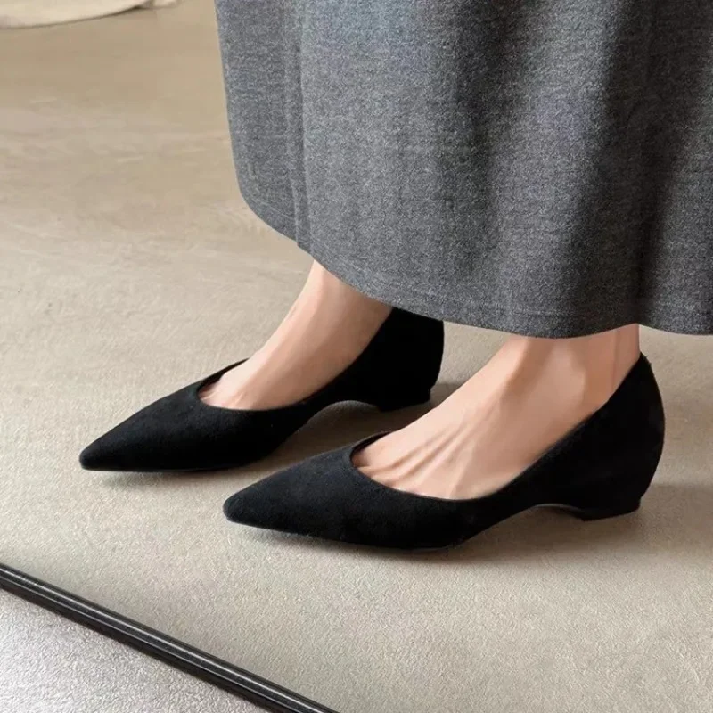 2026 Women‘S New Handmade Genuine  Suede Low Heels Pointed Toe Dress Shoes  Women Elegant Pumps Casual Shoes Flat Shoes
