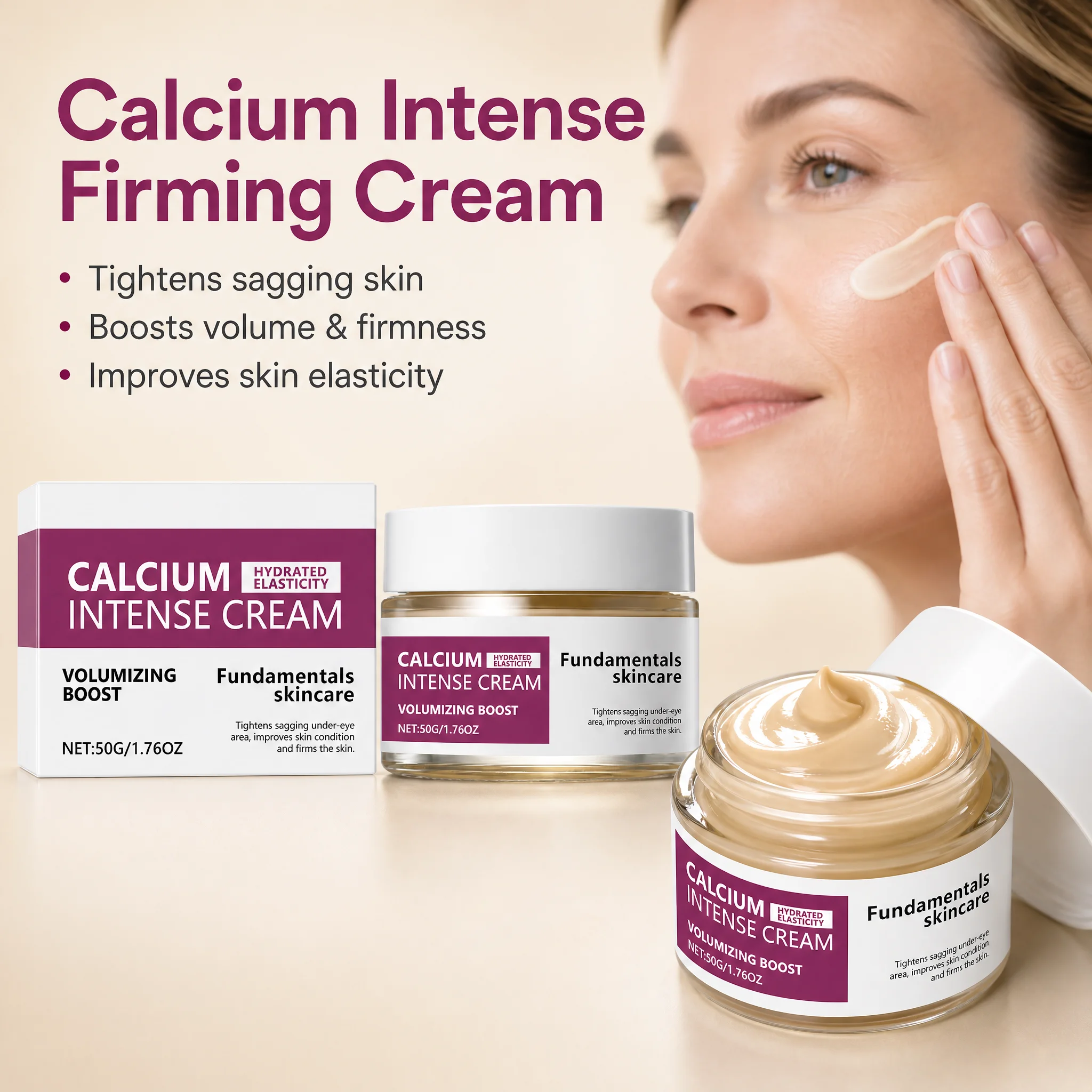 Calcium Intense Firming Cream With Collagen, Lifting Volumizing Face Cream Hydrating Deep Wrinkles On Facial Skin Daily Cream