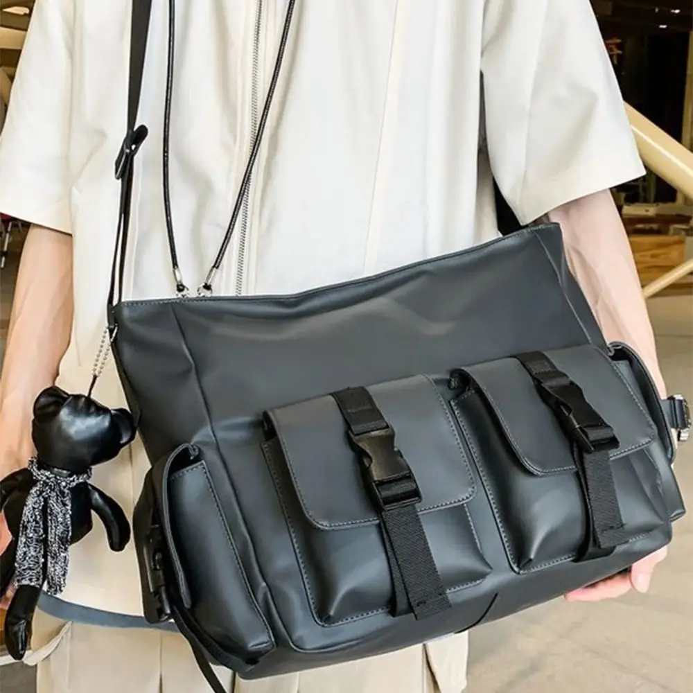 

Fashion Square Men Crossbody Bag Solid Color Multi-Pockets Messenger Bag Multifunctional Waterproof Nylon Shoulder Bag Camping