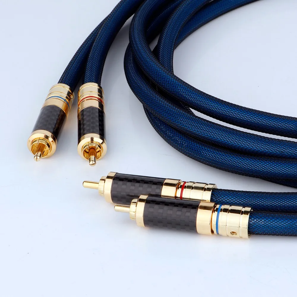 

Preffair OCC Silver Plated RCA Cable Double Shielding Audio Wire Carbon Fiber Gold Plated RCA Male Plug