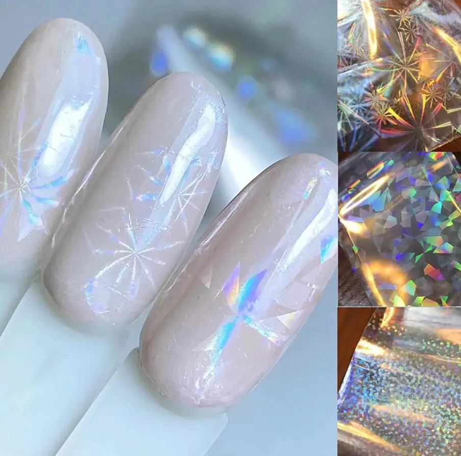 10 لفات/صندوق ثلاثية الأبعاد ليزر شفاف نقل الأظافر احباط سباركلي المجسم بريق ستار شعاع غطاء كامل مسمار الفن احباط ملصق أدوات الأظافر #6