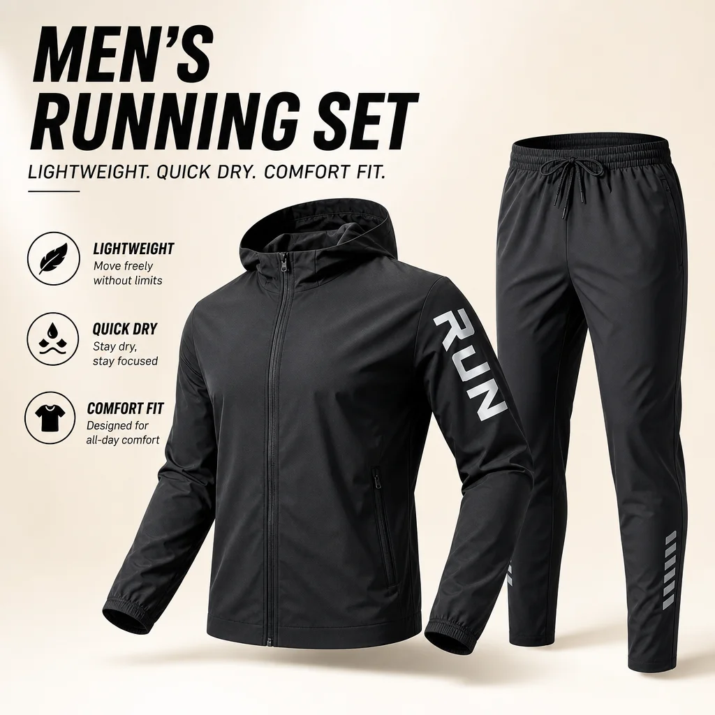 2025 Men's Gym Training Sportswear Running Sets 2 Piece Tracksuit Sports Suit Jacket+Pant Outdoor Workout Morning Run Clothing