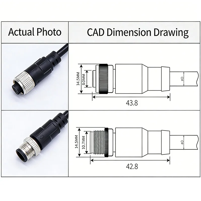 M12 2 3 4 5 6 8 Pin Aviation Plug Connector Male Female Waterproof Sensor A-type Straight Head with Plug PVC Signal Line 0.2-10M