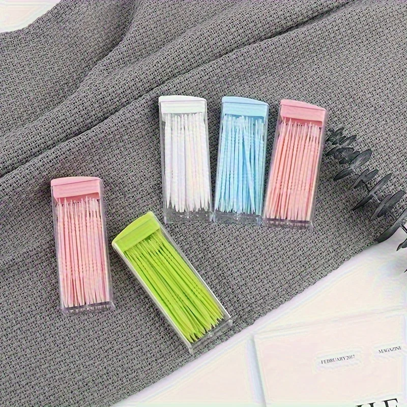 60pcs/box Portable Plastic Toothpicks, Travel Flossers, Disposable Dental Sticks for Oral Care and Teeth Cleaning