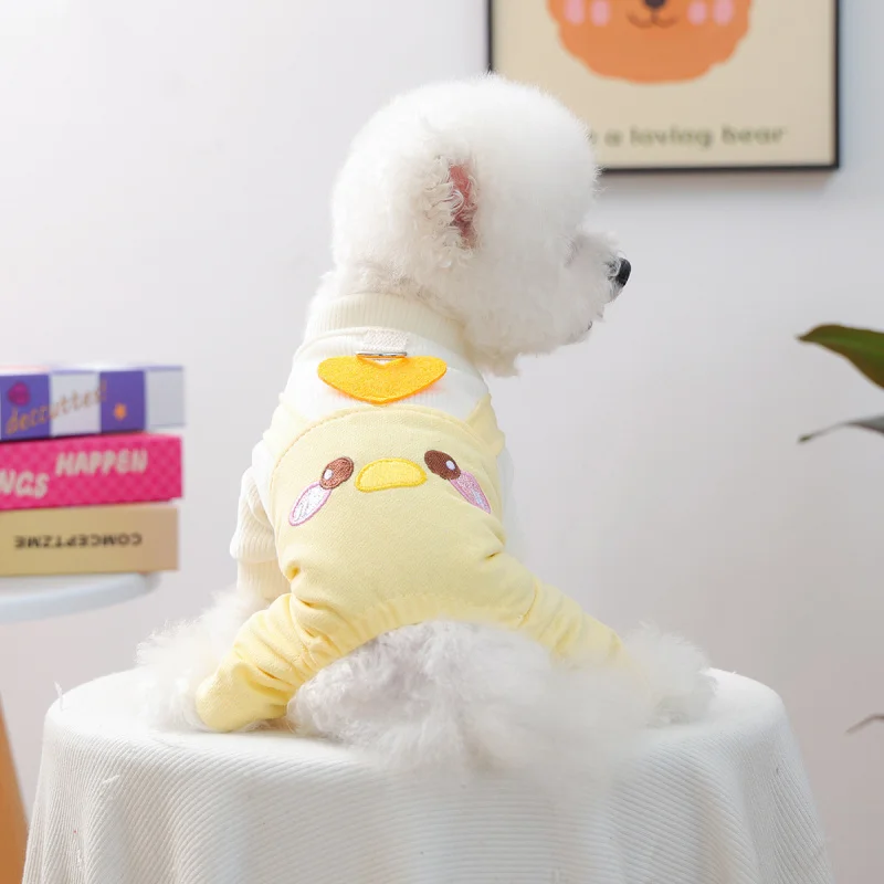 

Pet Dog Cat Dungarees Heart & Chick Design Autumn Winter Warm, Cute Small Puppy Comfortable Cozy Overalls Outfit