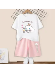 Dog print Clothes Girls Summer Set University Children Stylish Short sleeve Shorts Set