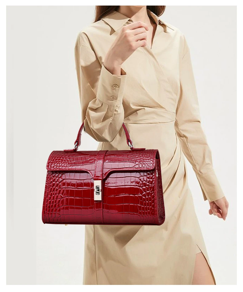 Aidrani Damen Echtleder-Umhängetasche mit Klappdeckel - Crossbody- und Schulterstil, Krokodilmuster-Kissen-Tasche – Detail 2