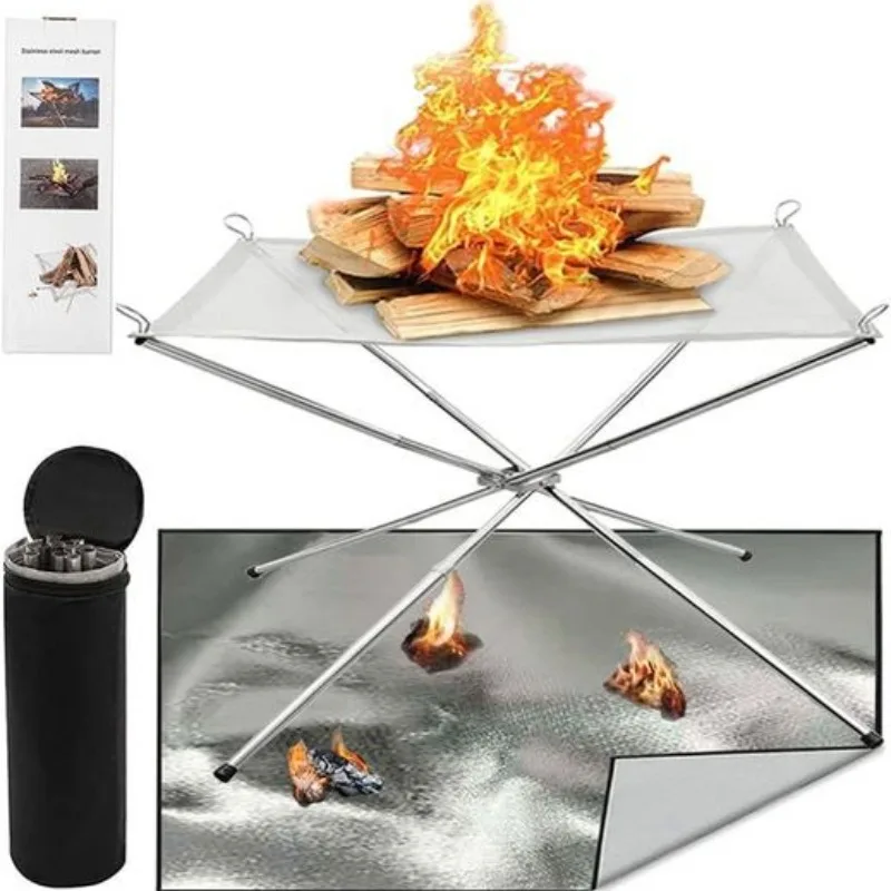 

Portable Fire Pits and Carry Bag Outdoor Fire Pit Mat 201 Stainless Steel Mesh Collapsible Firepit For Camping BBQ Tool