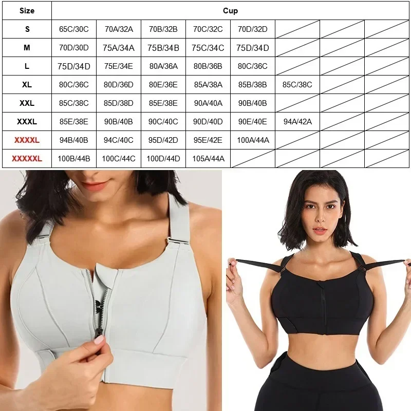 Front Zipper Women Sports Bra High Impact Underwear Fitness Yoga Tank Tops Plus Size Vest Shockproof Running Sportswear 5XL